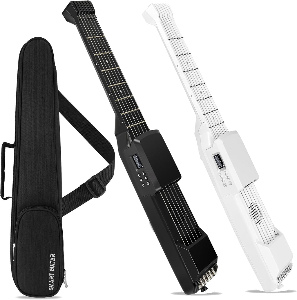 USB Charging Smart Acoustic Electric Travel Chord Practice Portable Guitar Neck for Beginner AI LCD (WHITE)