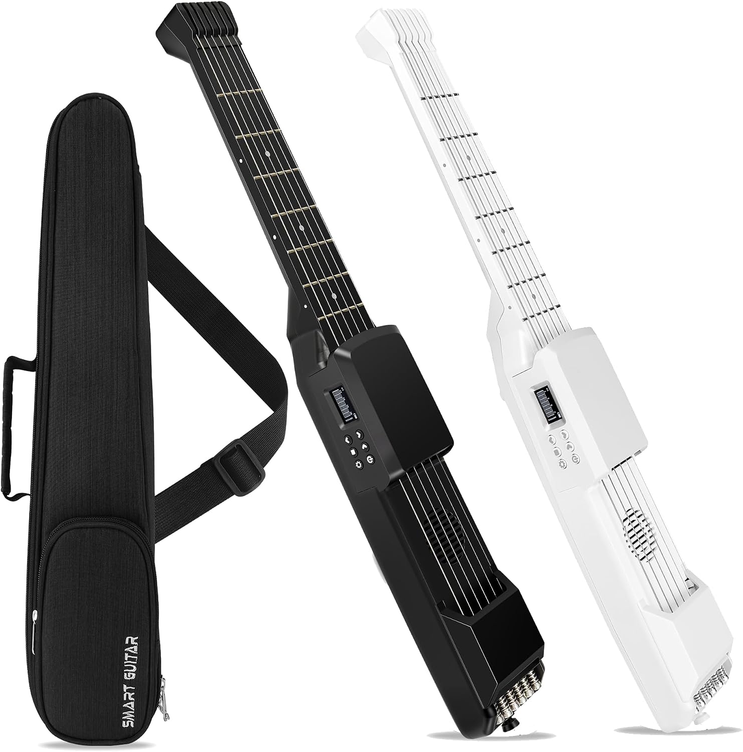USB Charging Smart Acoustic Electric Travel Chord Practice Portable Guitar Neck for Beginner AI LCD (WHITE)