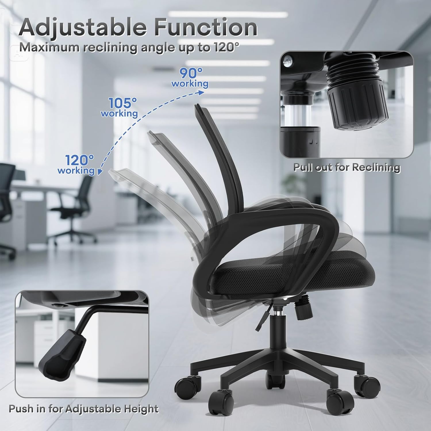 Ergonomic Office Chair 24P - 330Lbs, Breathable Mesh Computer Desk Chair with Lumbar Support & Armrest, Rolling Swivel Adjustable Tilt Lock for Home Office/Gaming, Bedroom Study