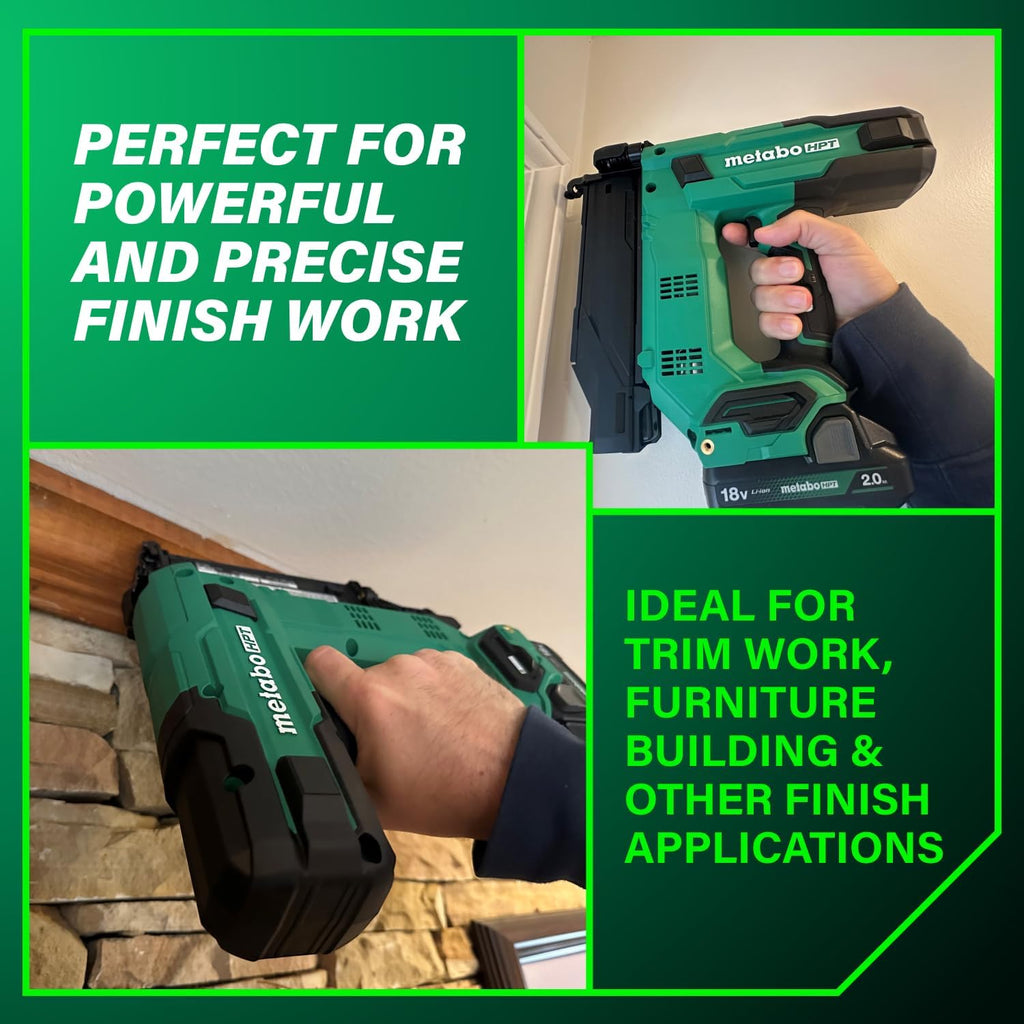 Metabo HPT 18V MultiVolt Compact Cordless Brad Nailer Kit, 18 Gauge Nailer with Power Tool 2.0Ah Lithium Ion Battery, Drives 5/8' to 2' Brad Nails, 700 per Charge, NT1850DG
