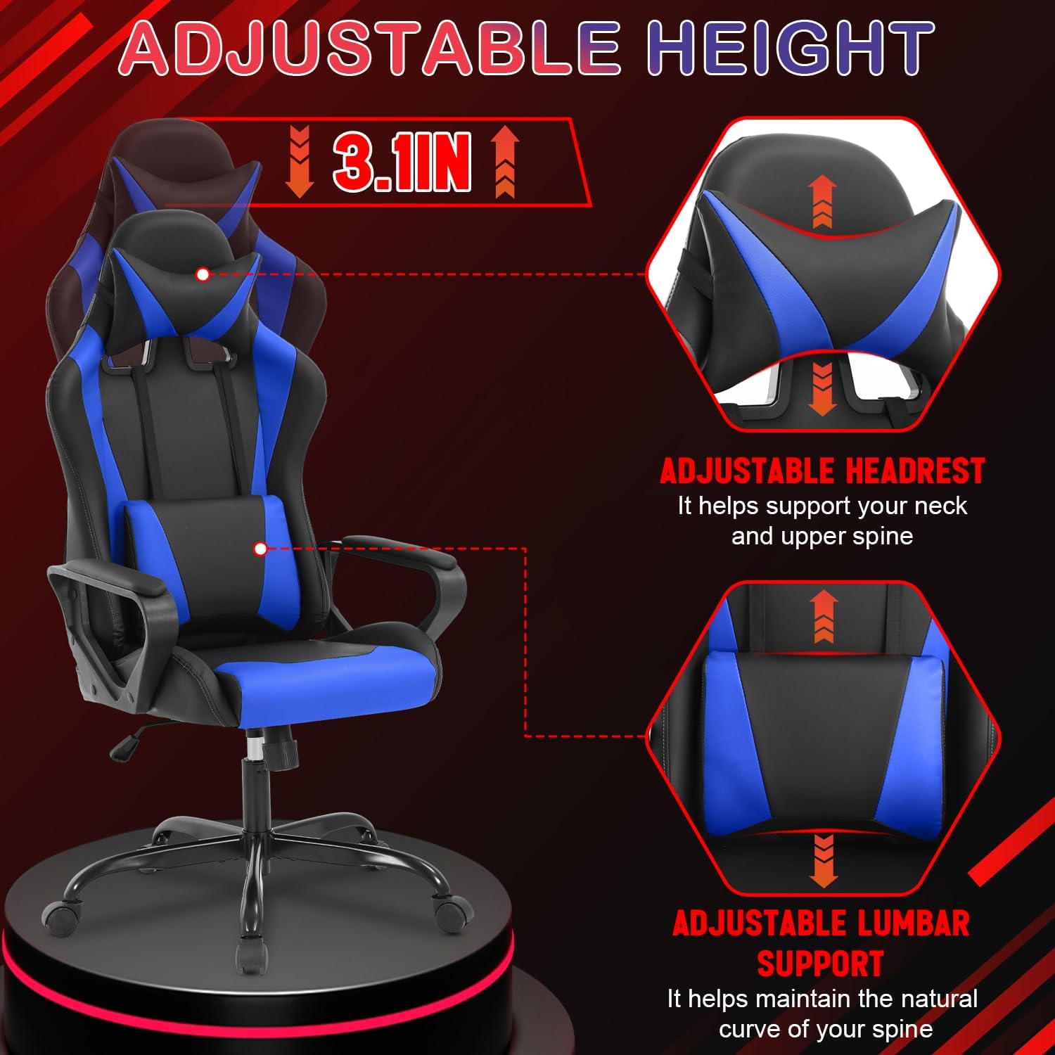 Dopinmin PU Leather Ergonomic Gaming Chair Esports Computer Chair Boss Chair with Lumbar Cushion and Retractable Footrest Video Game Chair for Streaming,Blue