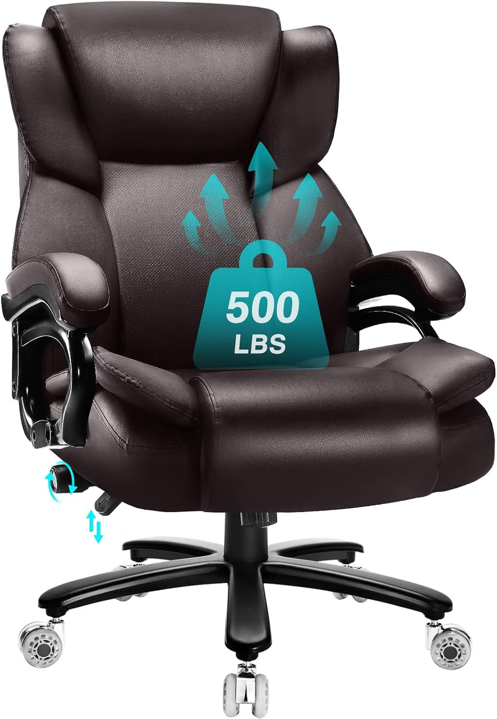 500lbs Big and Tall Office Chair with Dual Rubber Wheel and Pocket Spring Cushion, Comfy Heavy Duty Office Chair for Low Back Pain Relief, Large Executive Desk Chair with Adjustable Lumbar Support