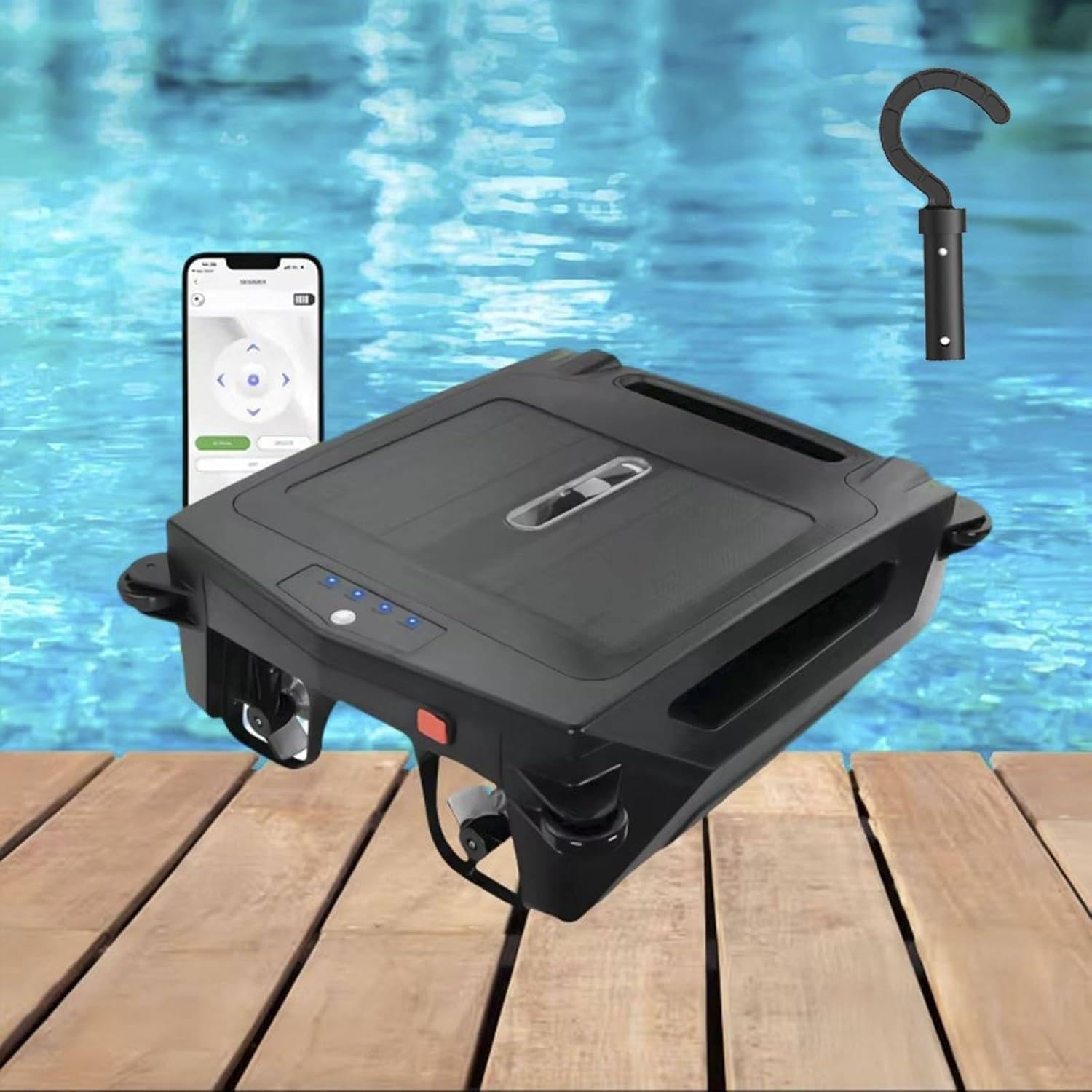 Automatic Solar Pool Skimmer Robot, 27/4 Full Day Robotic Pool Skimmer Cleaner Cordless Pool Cleaning Robot, App Control, Dual Charging Options Smart Obstacle Detection