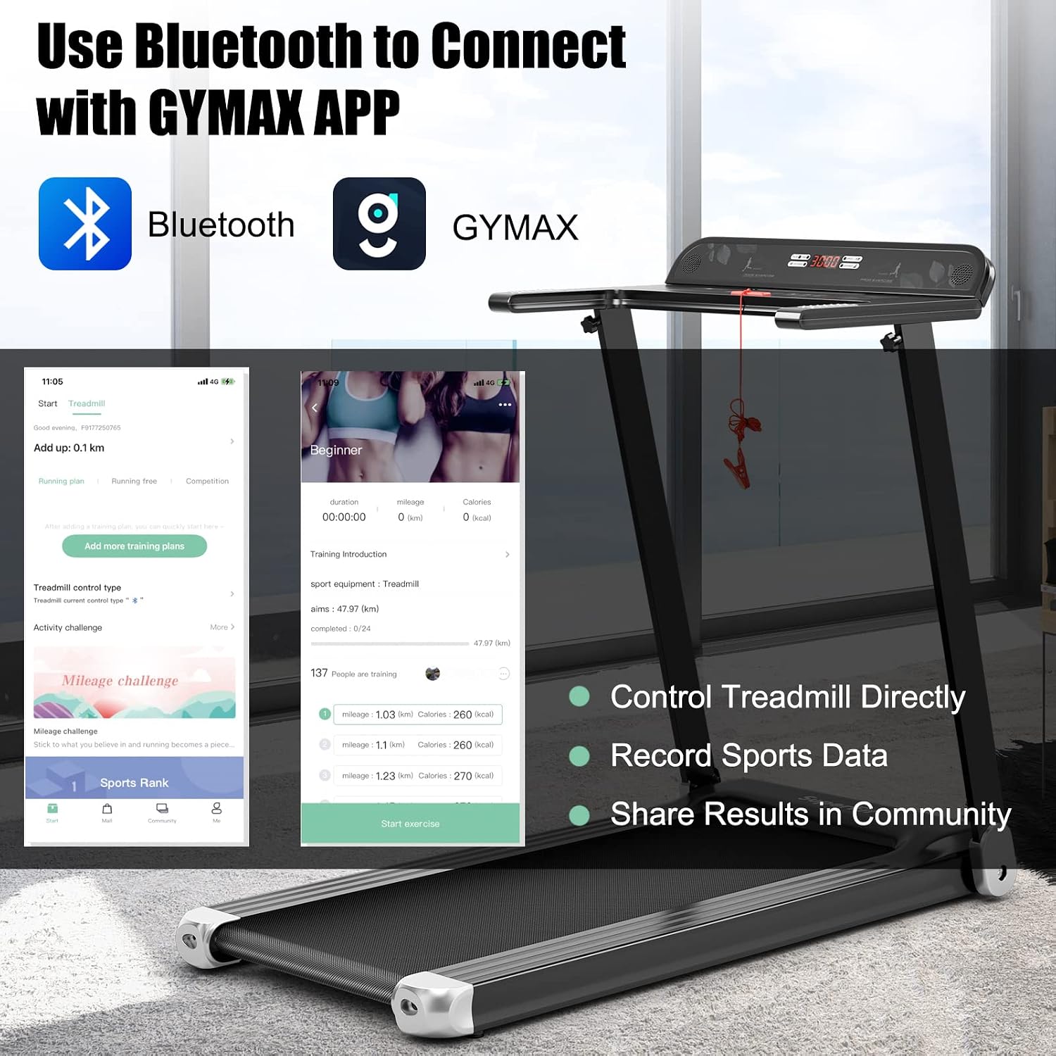 GYMAX Folding Treadmill, Smart APP Control Running Machine, LED Monitor & Adjustable Device Holder, Portable Treadmill for Home Gym Small Apartment