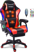 Massage Gaming Chair with Speakers and LED Light, Ergonomic Computer Gaming Chair with Footrest and Adjustable Lumbar Support, PU Leather, 90°-135°, Racing Video Gaming Chair.,Red