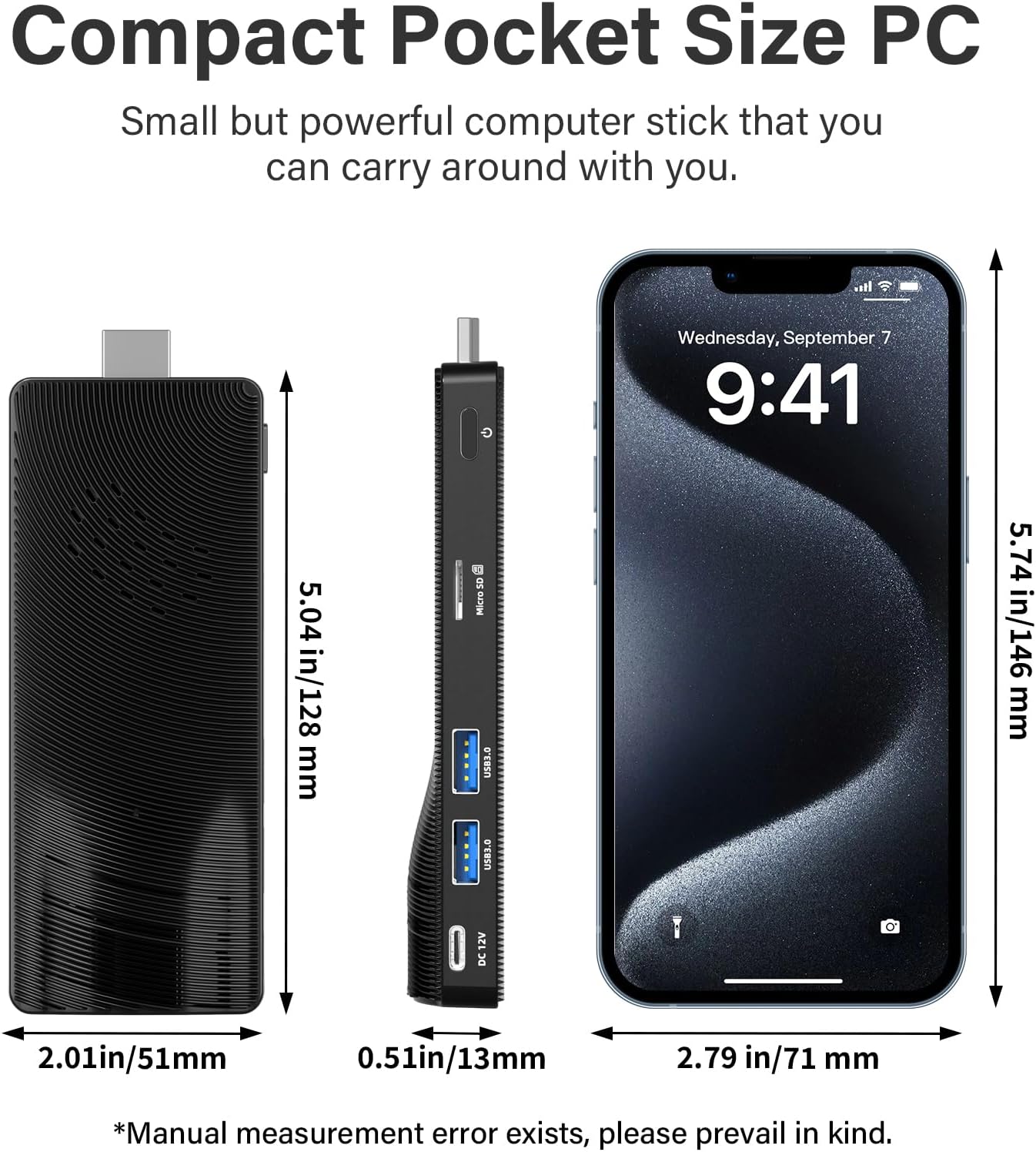 Mini PC Stick Fanless Win 10, Micro Computer Stick Pentium N4200 4GB 64GB eMMC (1.1 GHz), Small PC, USB3.0 X 2 Gigabit Ethernet 4K 60Hz, WiFi BT 5.0 HDMI 2.0 for Business Industrial IOT Media, Office
