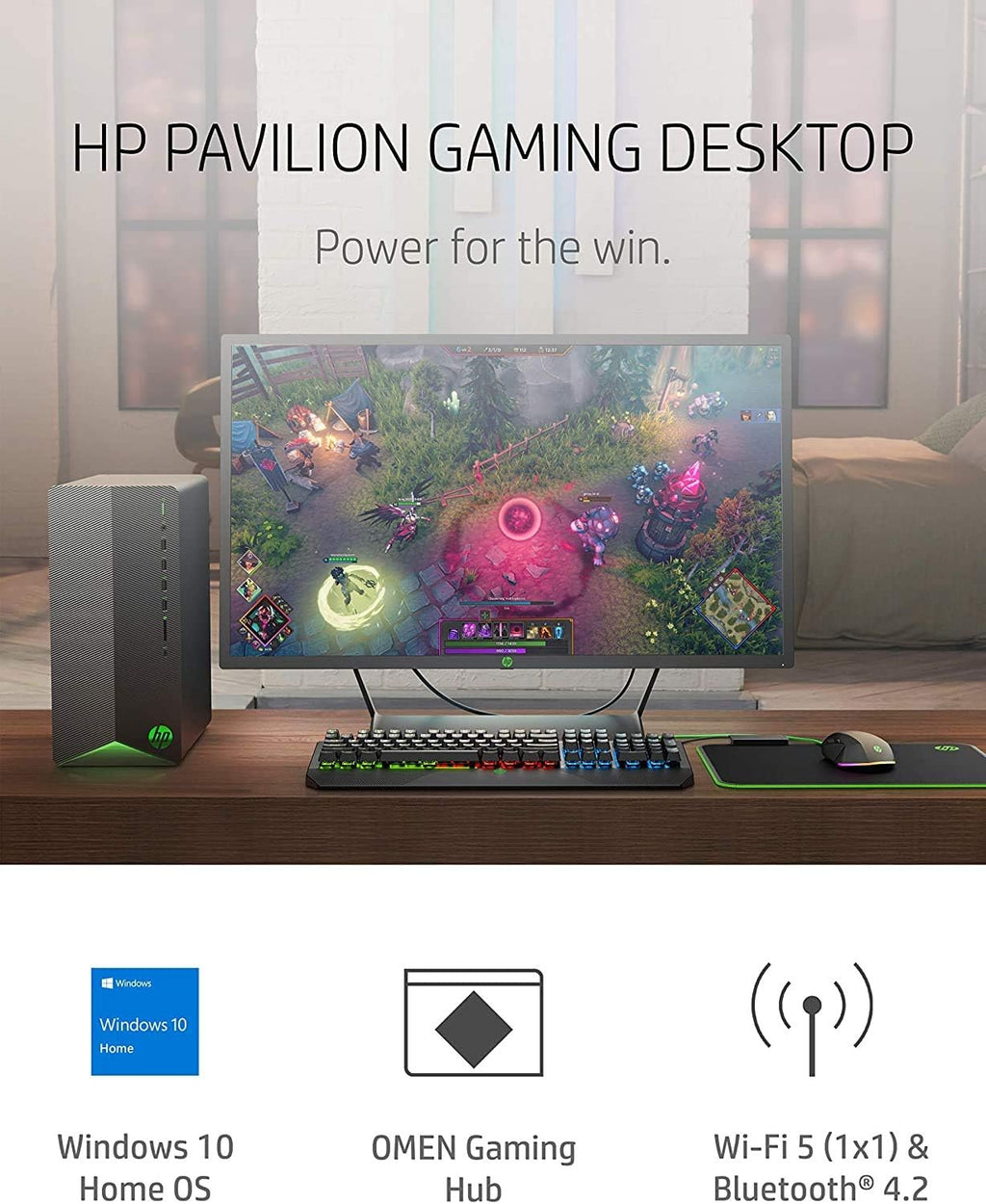 2021 HP Pavilion Gaming Desktop Computer, AMD Ryzen 5 3500 Processor, 8GB RAM, 256GB PCIe NVMe SSD, GeForce GTX 1650 Super 4GB, Windows 10 Home