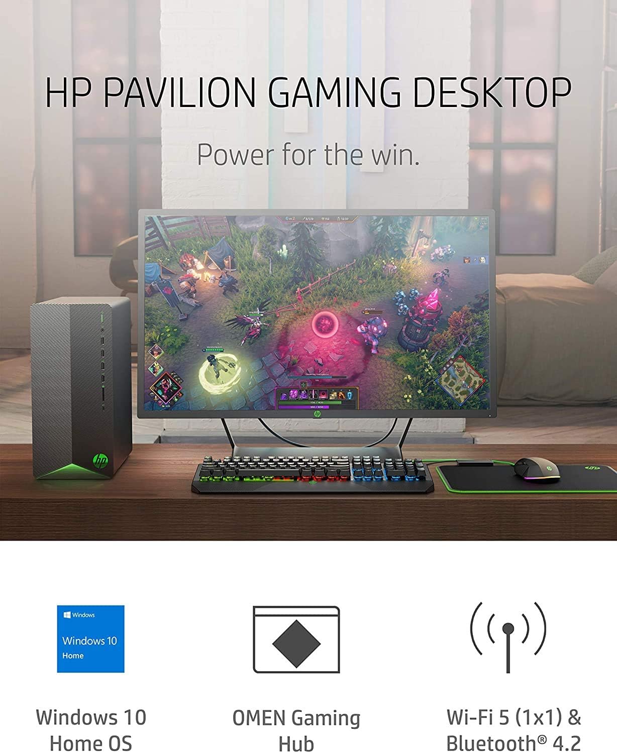 2021 HP Pavilion Gaming Desktop Computer, AMD Ryzen 5 3500 Processor, 8GB RAM, 256GB PCIe NVMe SSD, GeForce GTX 1650 Super 4GB, Windows 10 Home