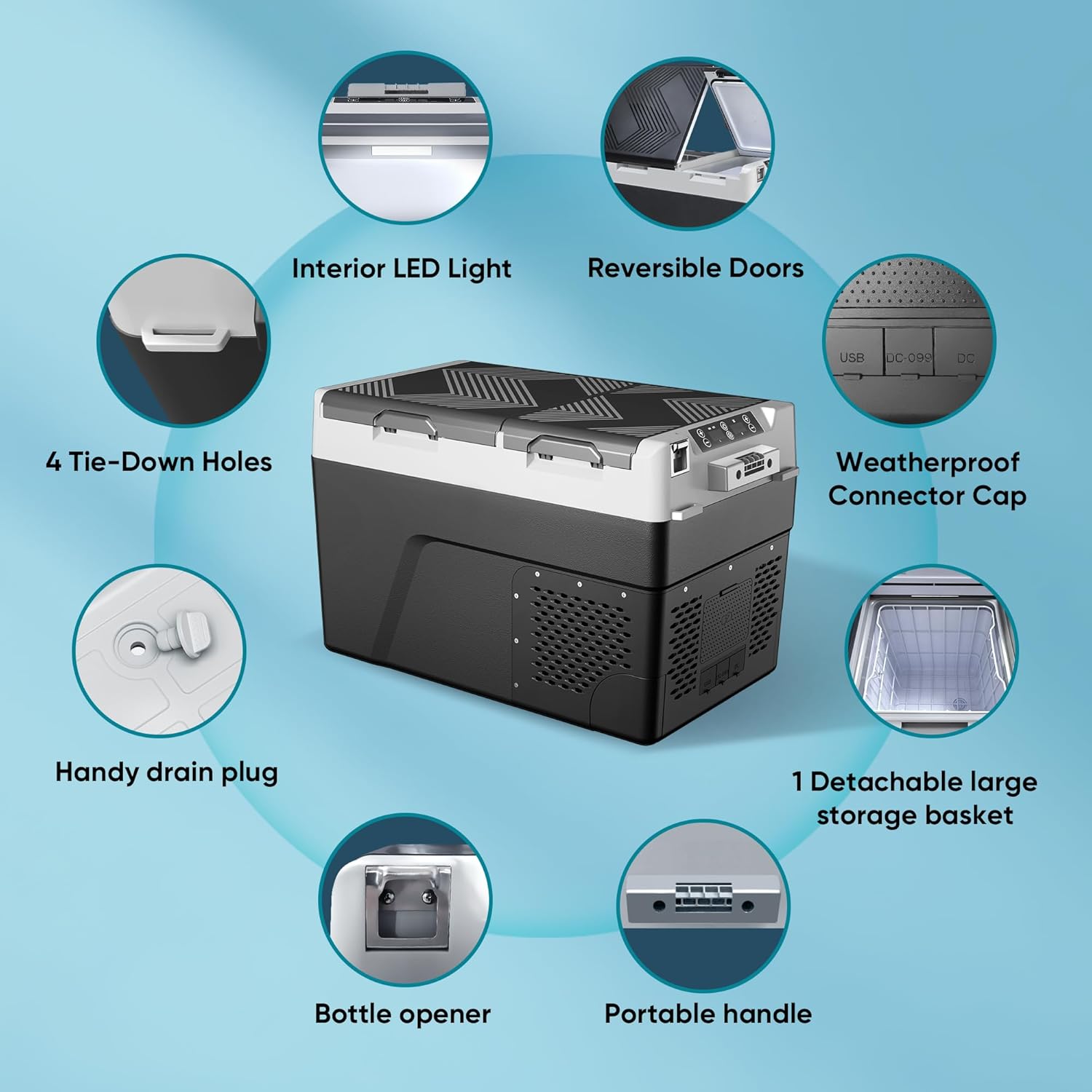 Feelfunn 12 Volt Refrigerator Electric Cooler - 40QT(38L) Dual Zone Portable Fridge, Car Fridge -4℉~68℉, Car Refrigerator 12/24V DC 100-240V AC, Portable Freezer for Travel Camping RV Home - Black