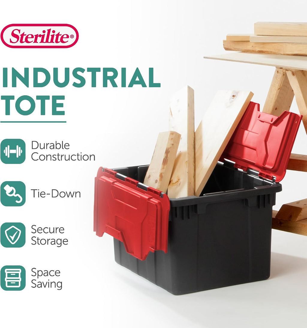 Sterilite 12-Pack 12 Gallon Hinged Lid Industrial Tote, Heavy-Duty Plastic Organizer - Stackable Multipurpose Home Storage Bins with Contoured Handles for Garage, Basement or Attic Organization