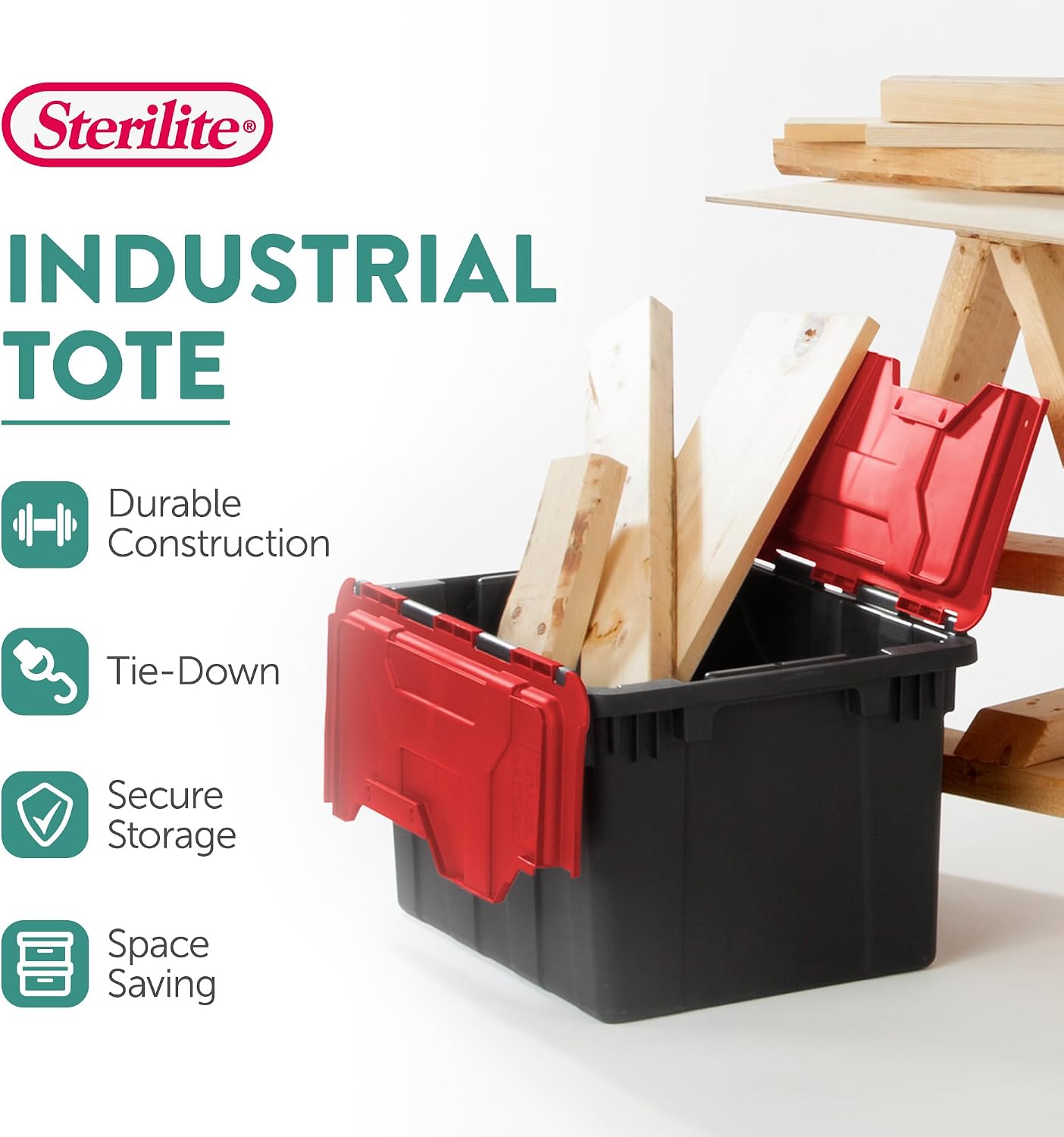 Sterilite 18-Pack 12 Gallon Hinged Lid Industrial Tote, Heavy-Duty Plastic Organizer - Stackable Multipurpose Home Storage Bins with Contoured Handles for Garage, Basement or Attic Organization