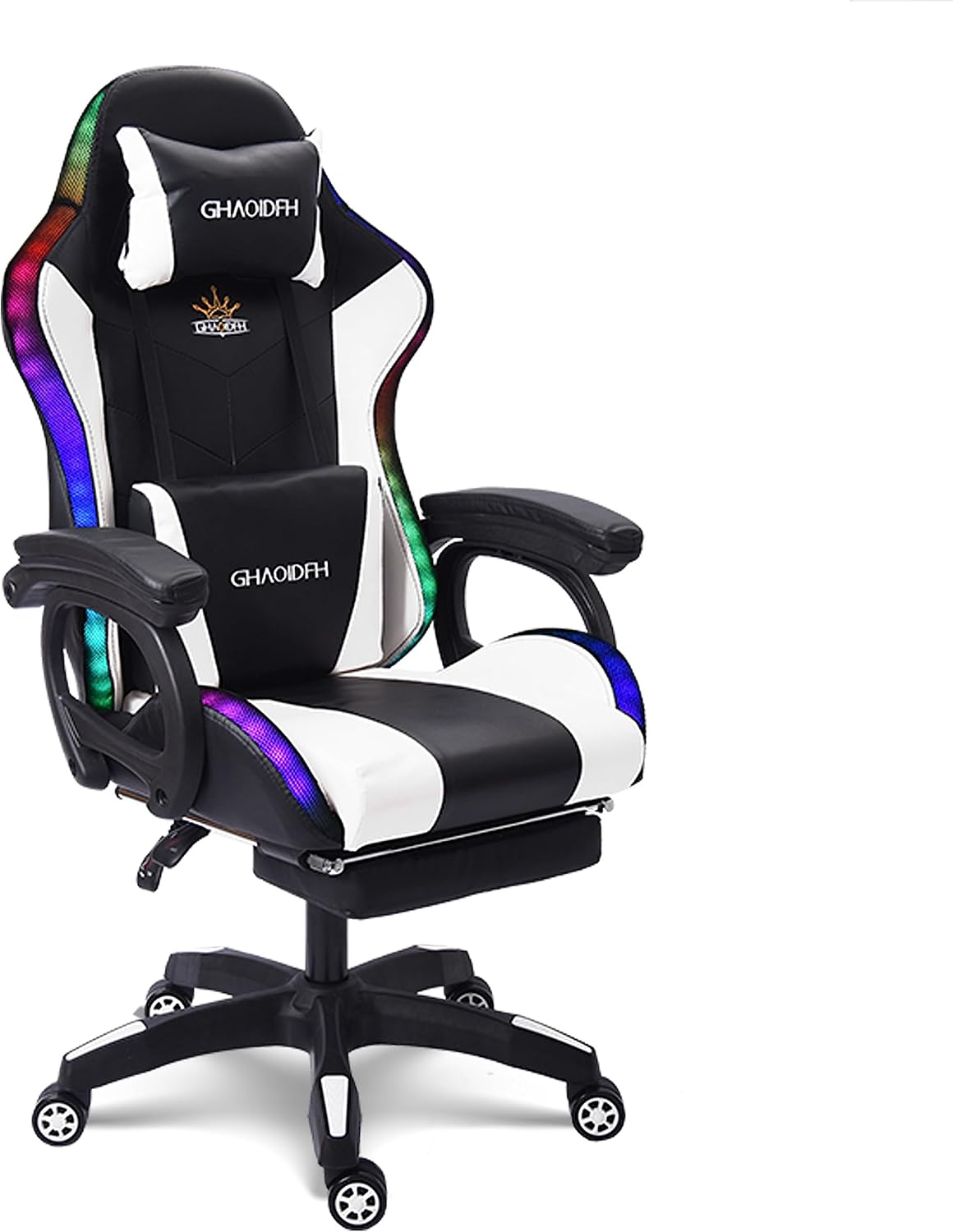 Racing Chair, Ergonomic Chair with Headrest and Lumbar Support, Video Gaming Chair with Speaker and LED Light, 90°-135° Tilt Computer Chair,for Adult Teen Gamer Gaming Chair.,White