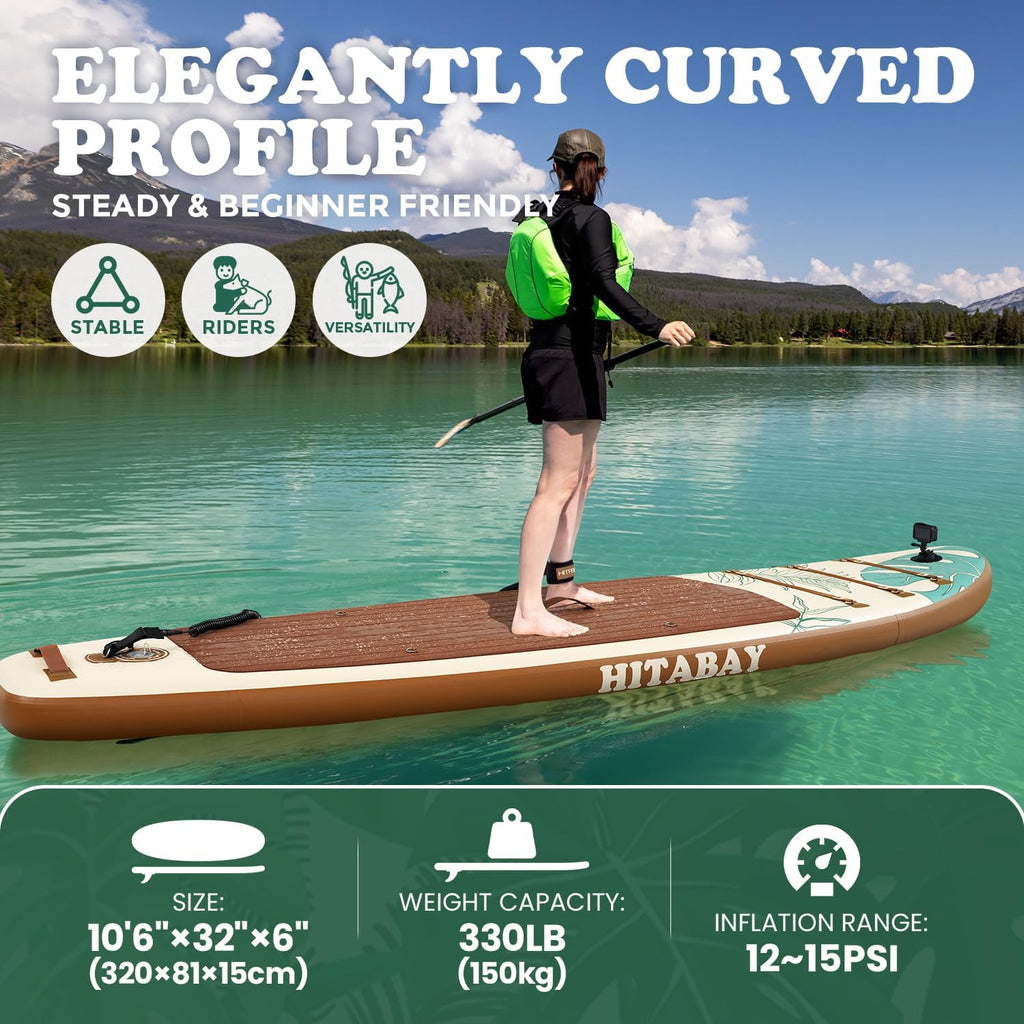 Inflatable Stand Up Paddle Board 10'6' All-Around SUP Kit - Lightweight (16 lbs), Stable & Durable, Camera Mount & Complete Accessories - SUP Board for Beginners & All Skill Levels