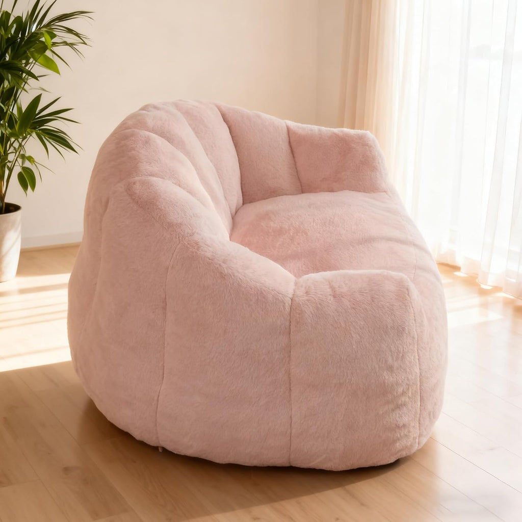 Bean Bag Chair, Giant Beanbag Chiar for Adults and Teens, Faux Fur Shell-Shaped Floor Sofa Couch with Filler, Comfy Chair for Living Room Reading, Gaming and Relax