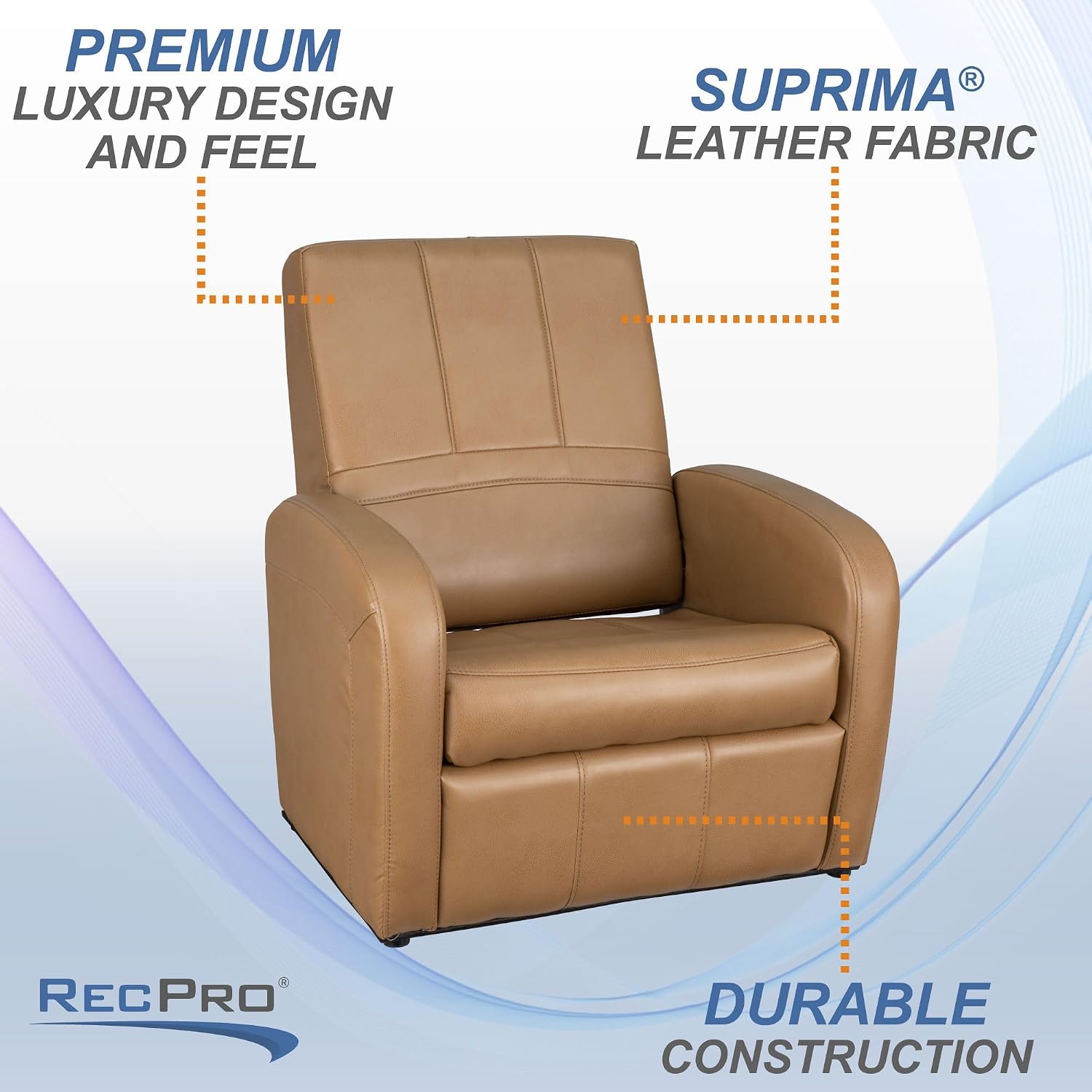 RecPro Charles RV Gaming Chair Ottoman Conversion | Built-in Storage | RV Furniture | Great for Teens | Toffee
