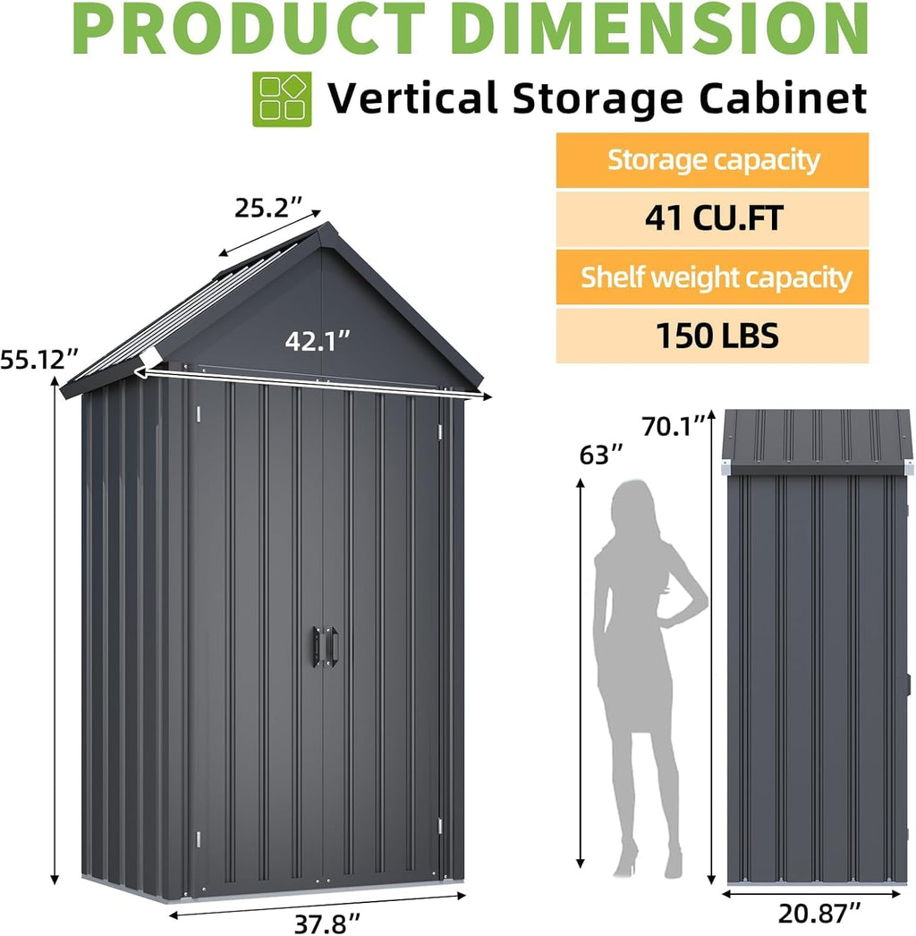 AECOJOY Outdoor Storage Cabinet Waterproof with 3 Adjustable Shelves, Vertical Tall Outdoor Storage Cabinet, Large Capacity Storage Tool Cabinet Box for Backyard Garden Patio Lawn, Dark Grey