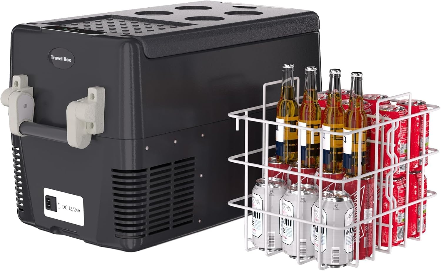 12 Volt Fridge, Vehicle Fridge With Wheels & 2 Baskets, 52QT(50L) Portable Fridge Cooler -4℉-68℉, Portable Refrigerator Freezer for Travel, Truck, Boat, Camping