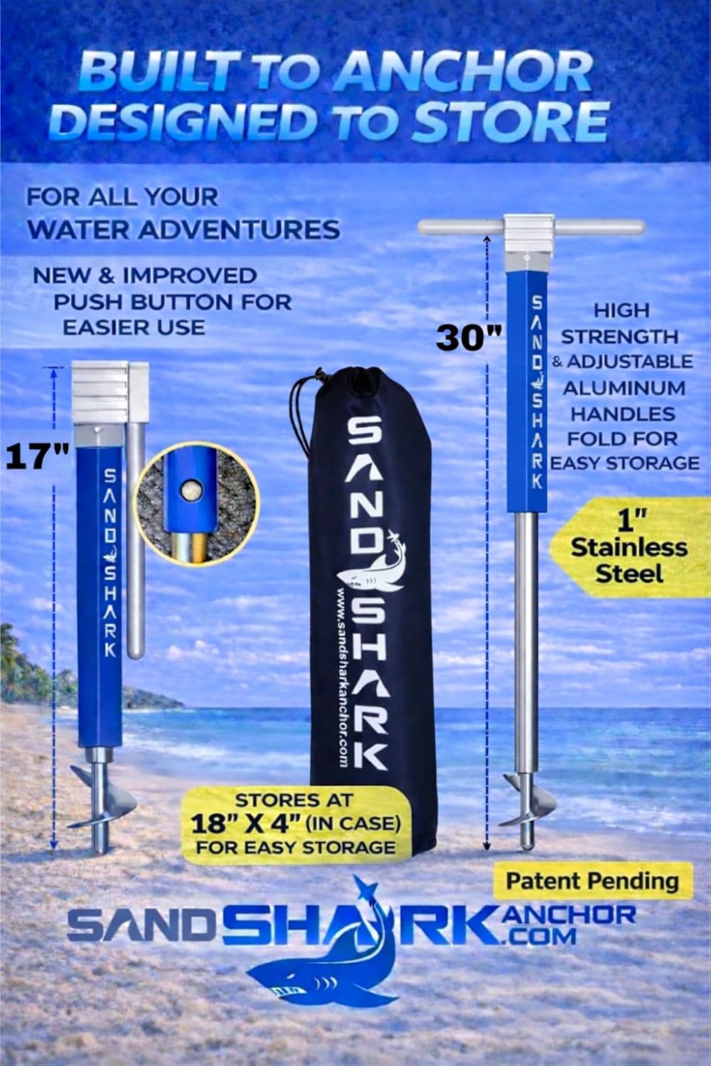 SandShark Anchor - Premium Screw in Boat Anchor, Pontoon Boat Anchor, Stainless Steel Shallow Water Anchor Pole, Sand Anchor w/Case - Essential Pontoon Boat Accessories