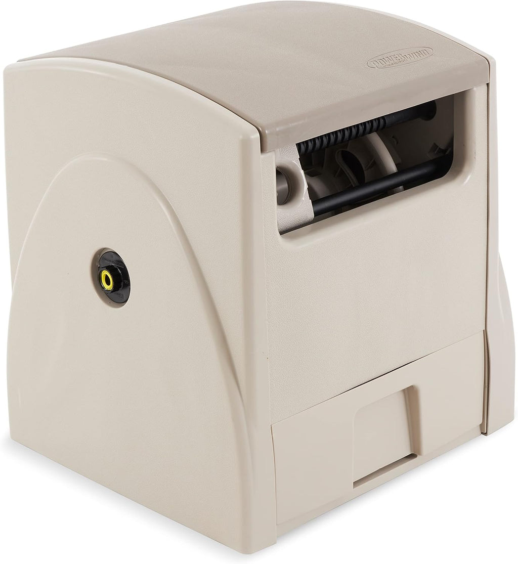 Suncast Automatic Rewind Garden Hose Reel, 100 ft. 5/8 in. Vinyl Hose Holder, Light Taupe