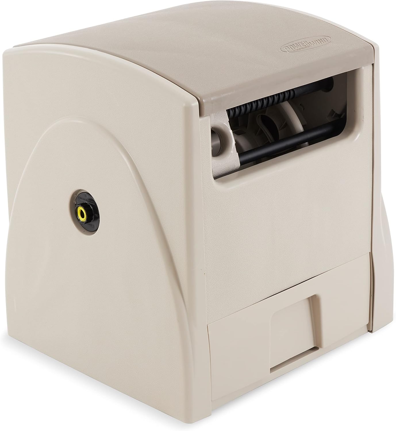 Suncast Automatic Rewind Garden Hose Reel, 100 ft. 5/8 in. Vinyl Hose Holder, Light Taupe