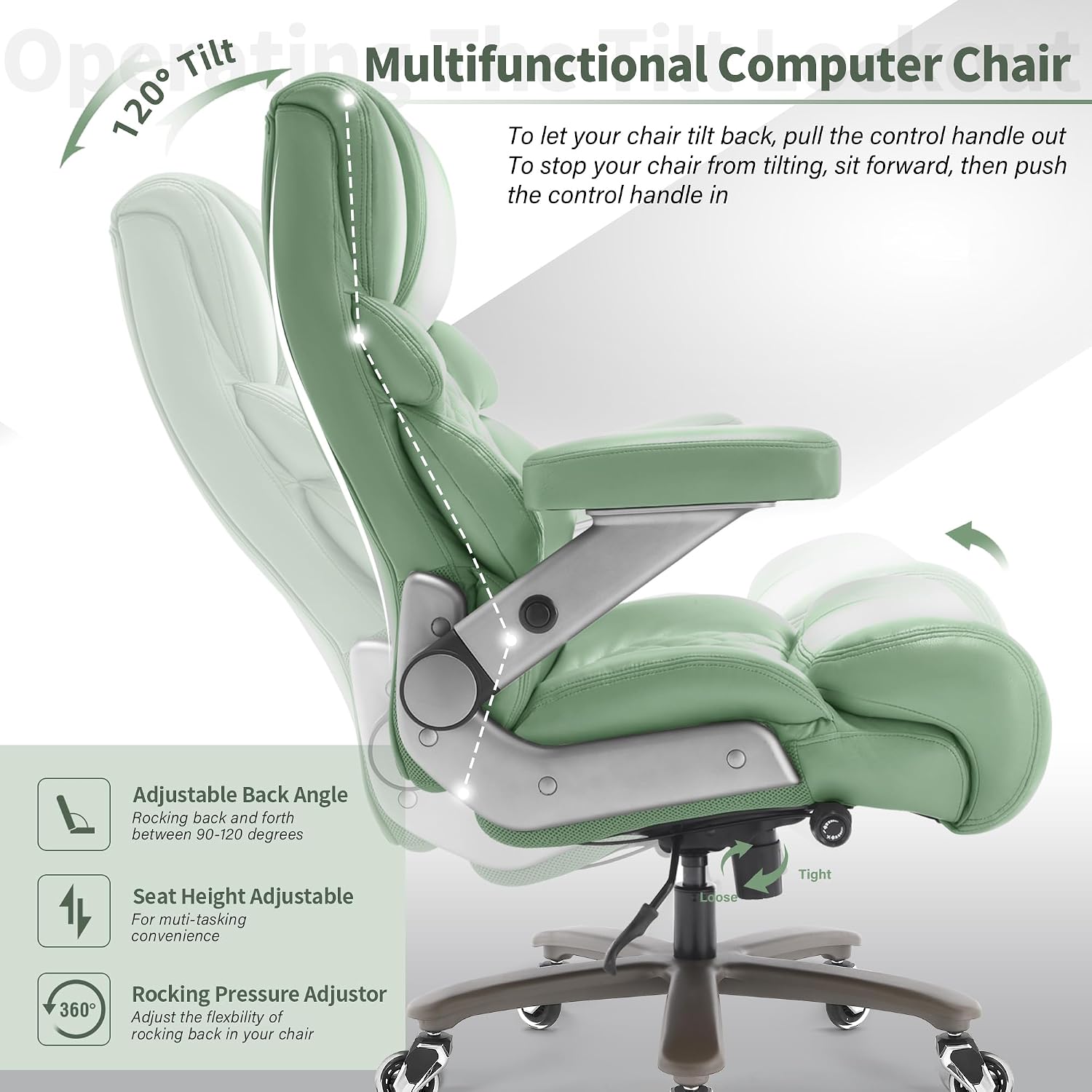 VUZI 700lbs Big and Tall Office Chair-Large Computer Chair with Adjustable Lumbar Support 3D Flip Arms Plus Size Wheels, High Back Executive Desk Chair, Heavy Duty Metal Base, Thick Padded Wide Seat