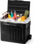 Antarctic Star 12 Volt Refrigerator 42QT(40L) Compressor Electric Cooler, Car Fridge -4℉~68℉, Portable Freezer 12V/24V DC 100-240V AC, 12V Cooler with Wheels & Handle for Travel,Camping,Truck, Black