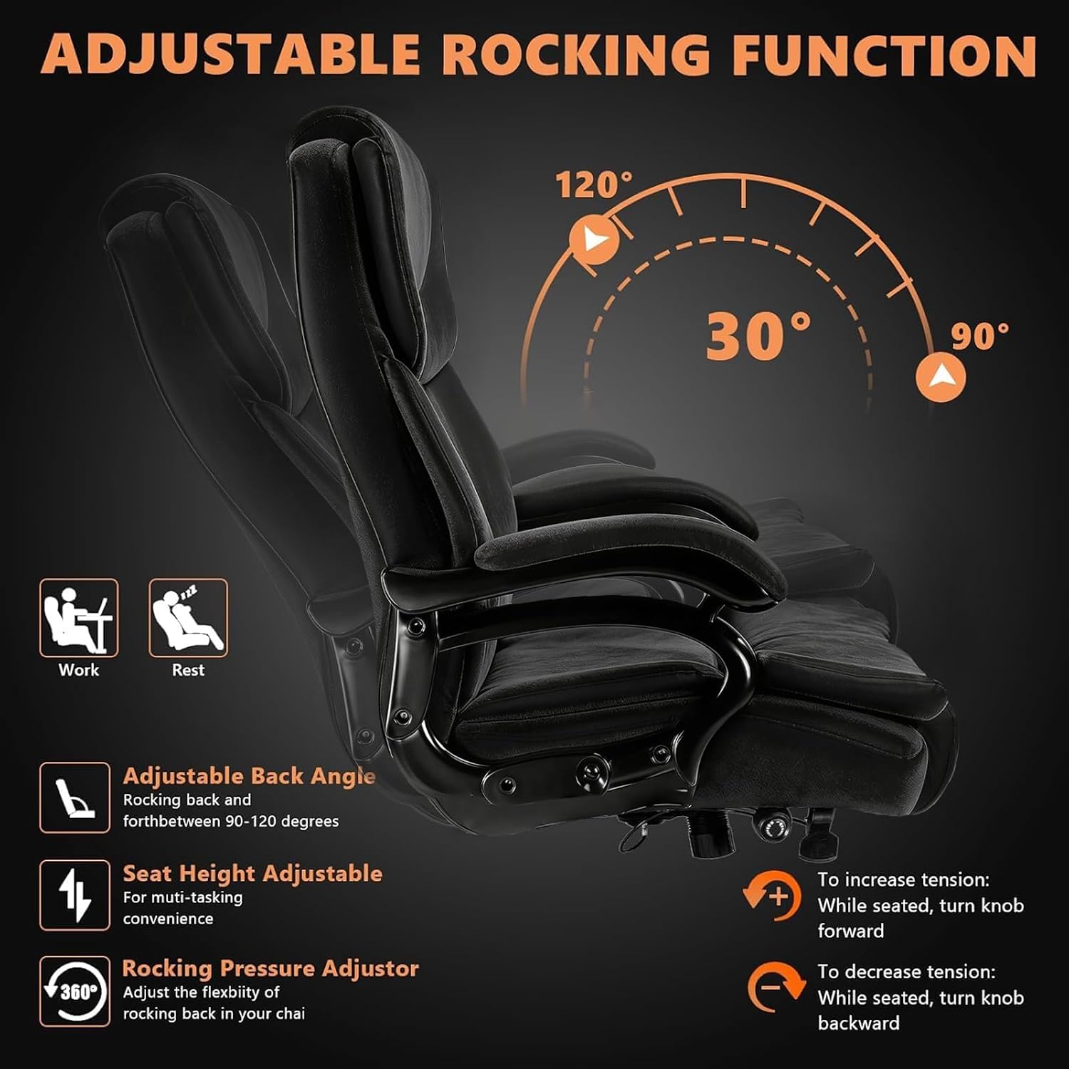 Indulgear 500lbs Fabric Big and Tall Office Chair,500lbs Heavy Duty Office Chair for Heavy People, High Back Executive Computer Chair with Adjustable Lumbar Support, Dual Rubber Wheel