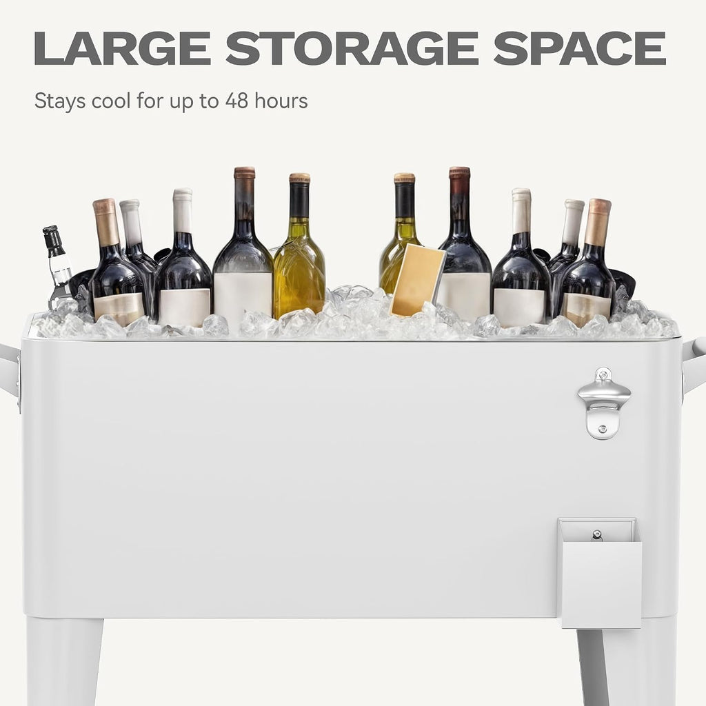 DWVO Ice Chest with Wheels,80 Quart Rolling Cooler with Bottle Opener Drainage, Patio Cooler Cart, Rolling Ice Chest with Handle for Patio Pool Deck Party BBQ Cookouts