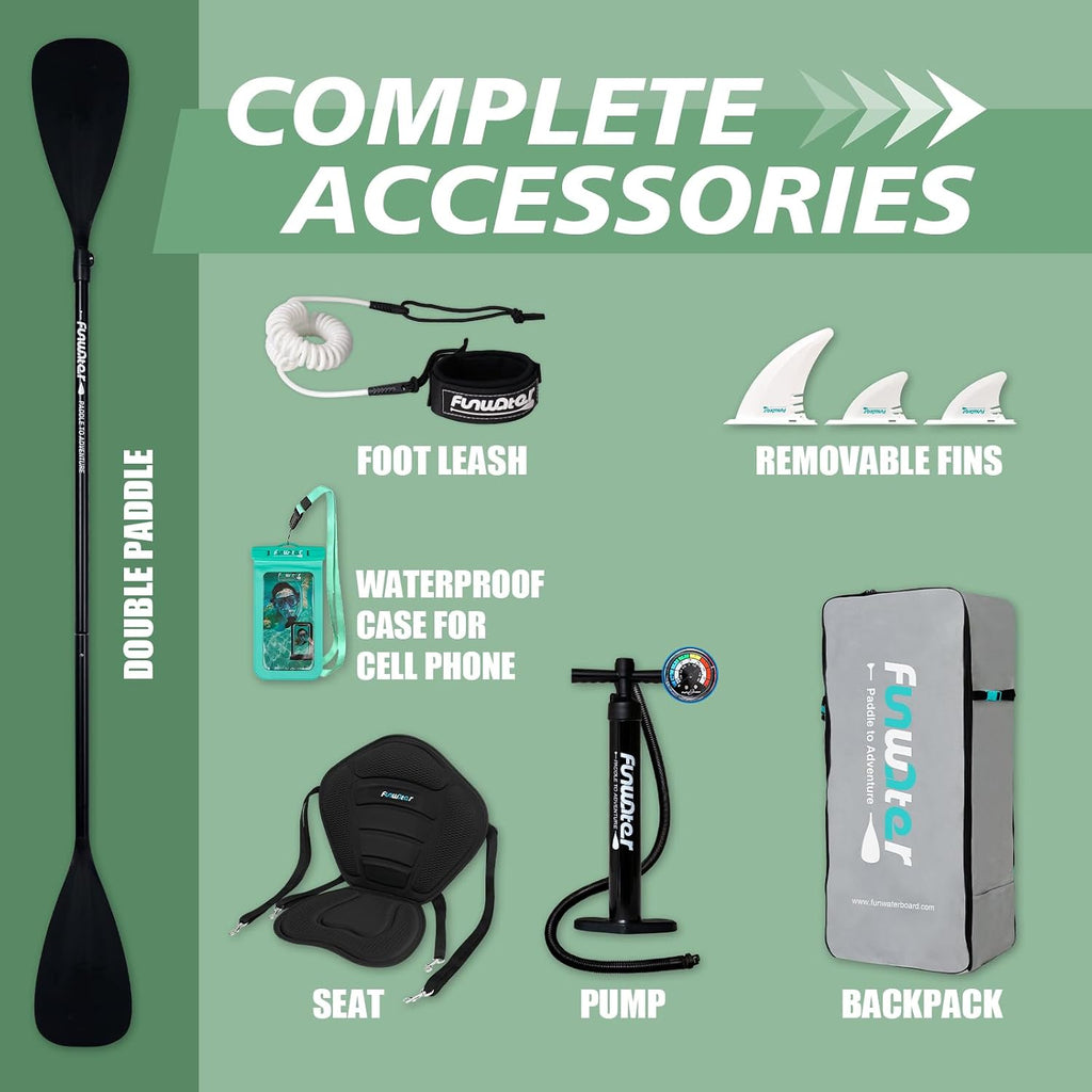 FunWater Inflatable Stand Up Paddle Board with Premium SUP Paddleboard Accessories, Anti-Slip EVA Deck, 11'6''/11'/10'6'' Paddle Boards for Adults & Youth of All Skill Levels