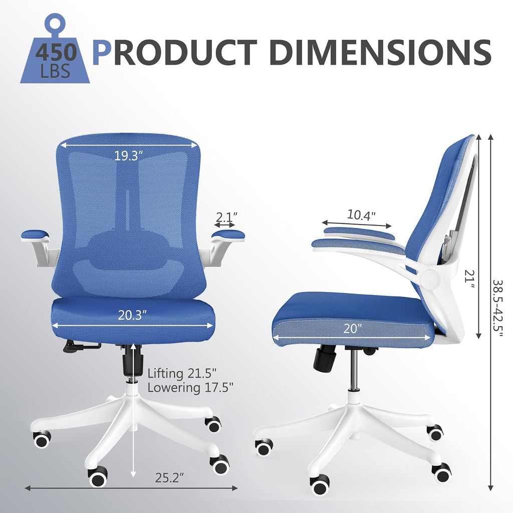 balmstar Ergonomic Office Chair Desk Chair - Mesh Computer Chair with 360° Swivel Wheels, Adjustable 90-130° Recline & Lumbar Support for Home Office, Supports up to 300lbs (01Blue)