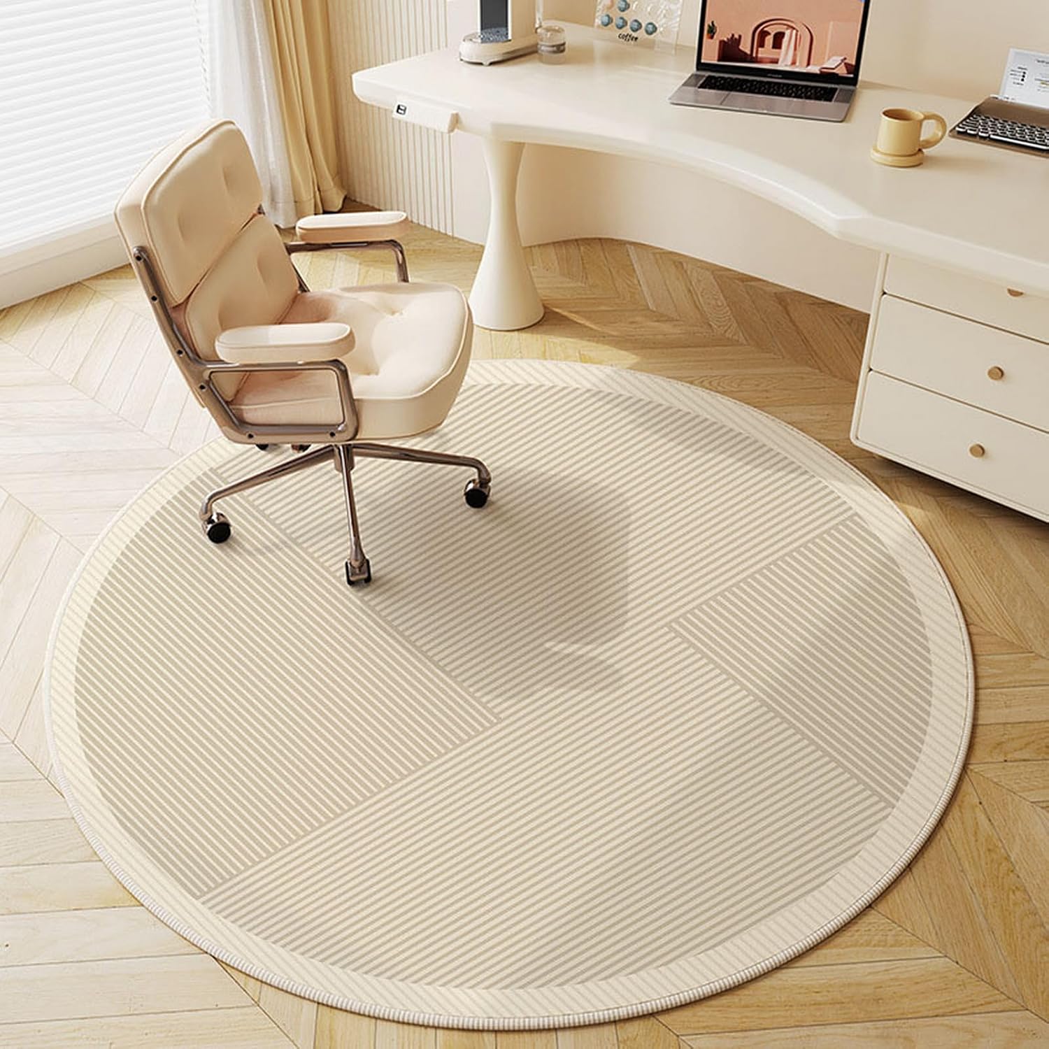 Lifup Office Chair Mat Round for Hardwood Floor, Low Pile Carpet Desk Chair Mat, Anti-Slip Floor Mats Computer Gaming Chair Rug Wood/Tile Protection Mat Beige 11 79' x 79'