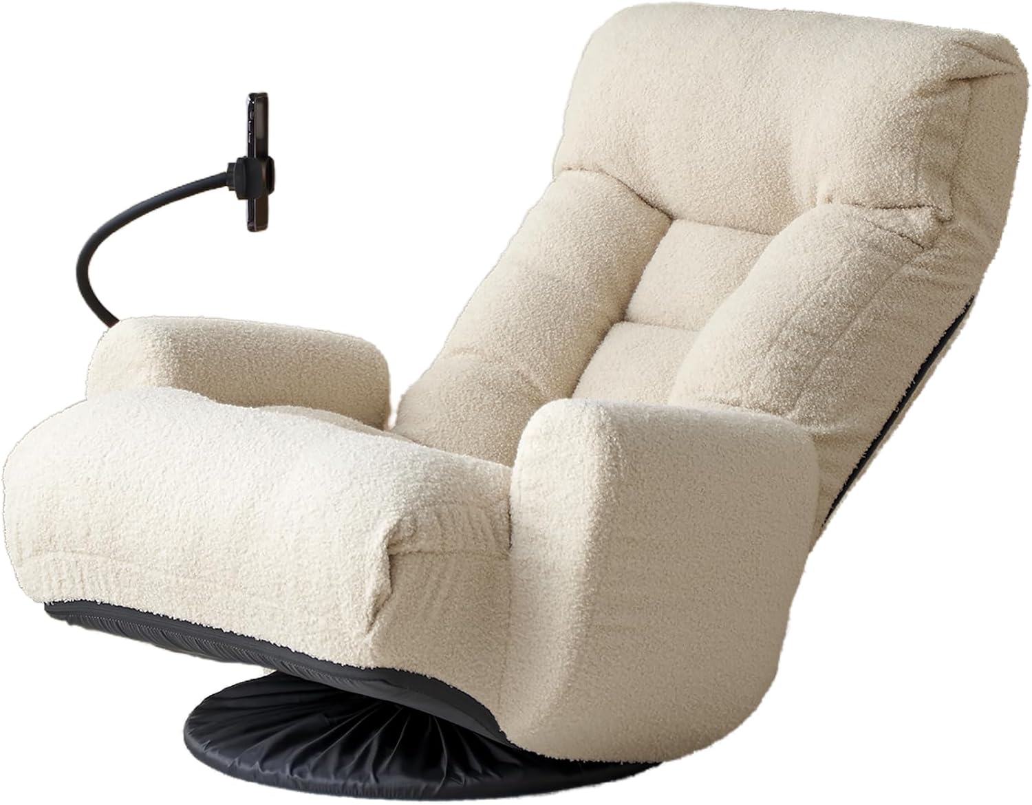 Yoglad Japanese Style Chaise Lounge Sofa with Phone Holder, 360-Degree Swivel Chair Floor Gaming Chair Lazy Sofa for Reading Game Meditating, 3 Adjustable Positions (Teddy Beige)