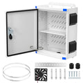 Joinfworld Outdoor Electrical Box 19.7'x15.7'x7.9' Metal Waterproof Vented Nema Enclosure with 12V Fan, Stainless Steel Junction Box with Cold Rolled Steel Plate Hinge Connection Din Rail