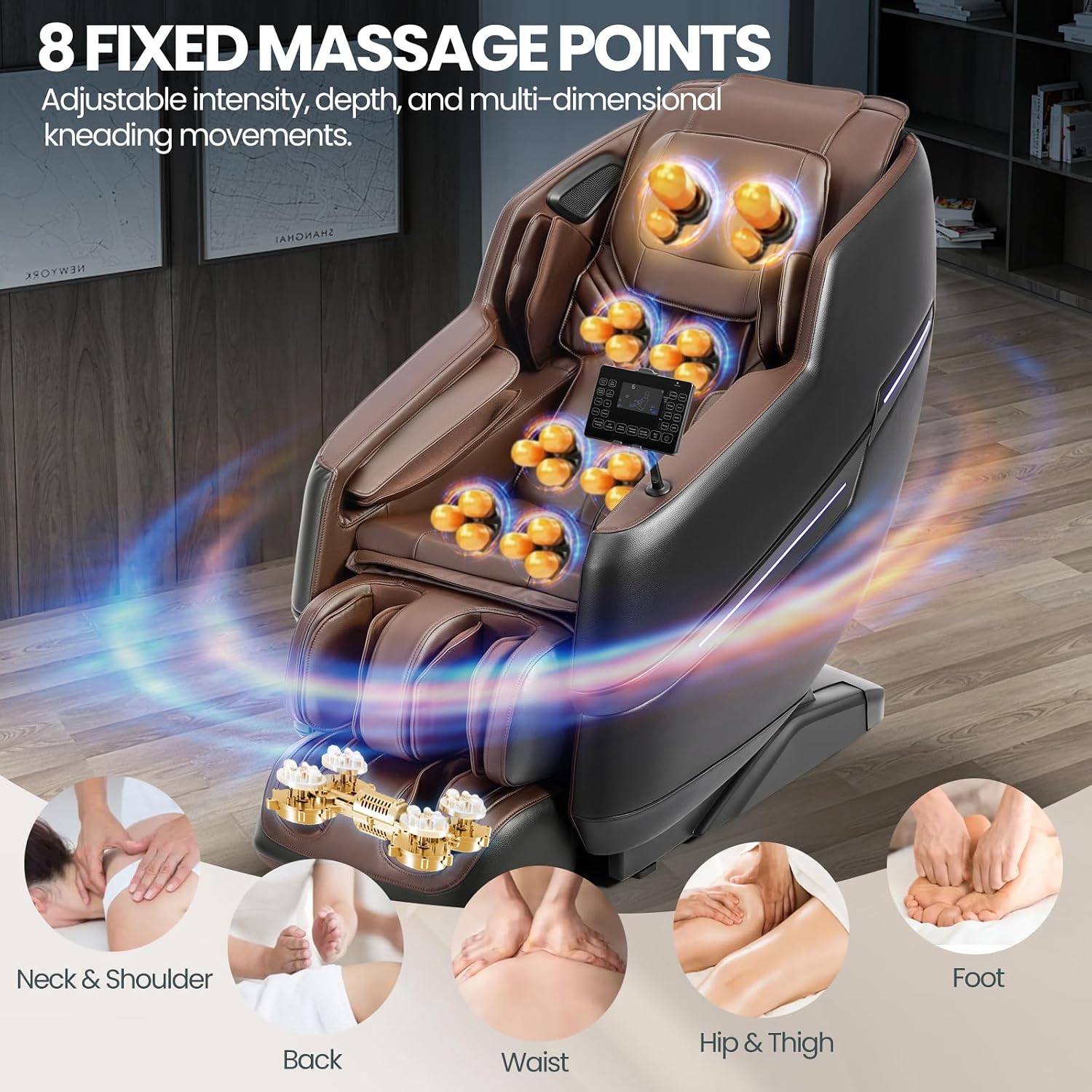 Artist hand Massage Chair Full Body, 2026 Zero Gravity Massage Chair Recliner, 8 Fix Rollers, 6 Modes, Bluetooth Speakers, Foot Roller Massage, Waist Heating, Full-Body Airbags, Brown/Black