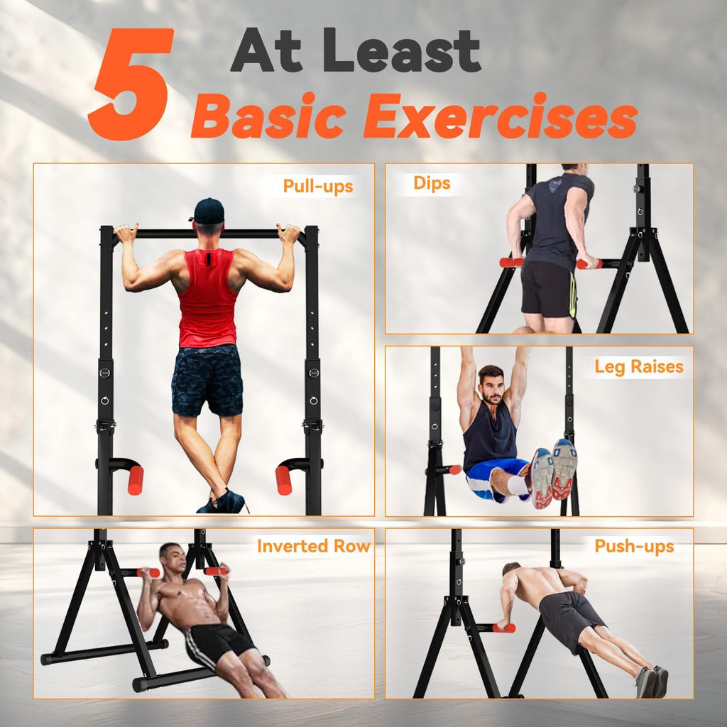 WATBKHE Power Tower Pull Up Dip Station Foldable, Pull Up Bar Station Adjustable, Multi-Function Home Gym, Strength Training Fitness Equipment, Triangular Design, for Home Outdoor