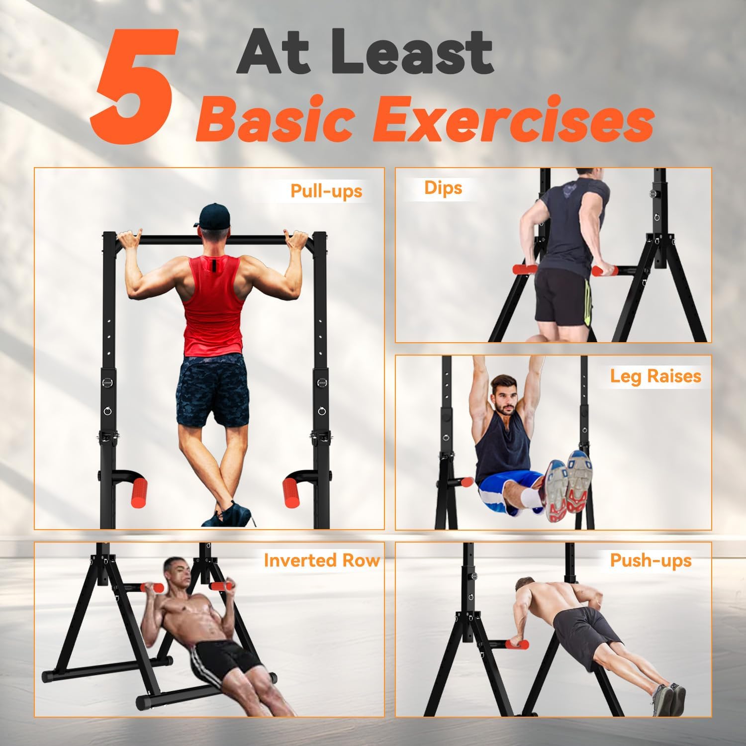 WATBKHE Power Tower Pull Up Dip Station Foldable, Pull Up Bar Station Adjustable, Multi-Function Home Gym, Strength Training Fitness Equipment, Triangular Design, for Home Outdoor