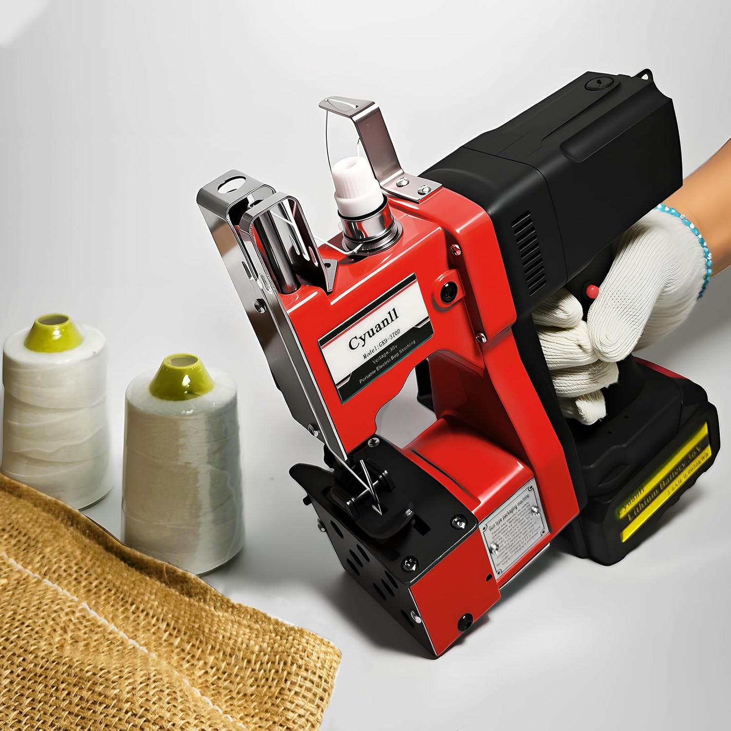 Bag Sewing Machine-Portable Battery Handheld Cordless Bag Sewing Machine,Automatic Bag Stitcher With Thread for Burlap Sack, Canvas,Feed Sacks,Rice Bags,Jute Bags,Seed Bags(Machine+1 battery)-Red