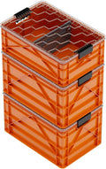 SIDIO CRATE Starter Pack - Two Full Size and One Half Size SidioCrate, Stackable Outdoor Organizer Storage Bins with Clear Lid and Dividers - Orange