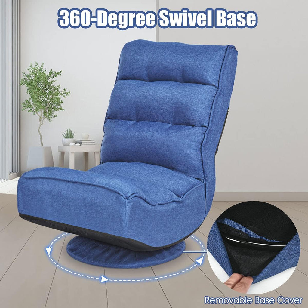 Giantex 360 Degree Swivel Floor Chair, Folding Floor Gaming Chair with 6 Positions Adjustable, Lazy Sofa Lounge Chair w/Tufted Back Support, Video Gaming Chair for Reading TV Watching (Navy Blue)