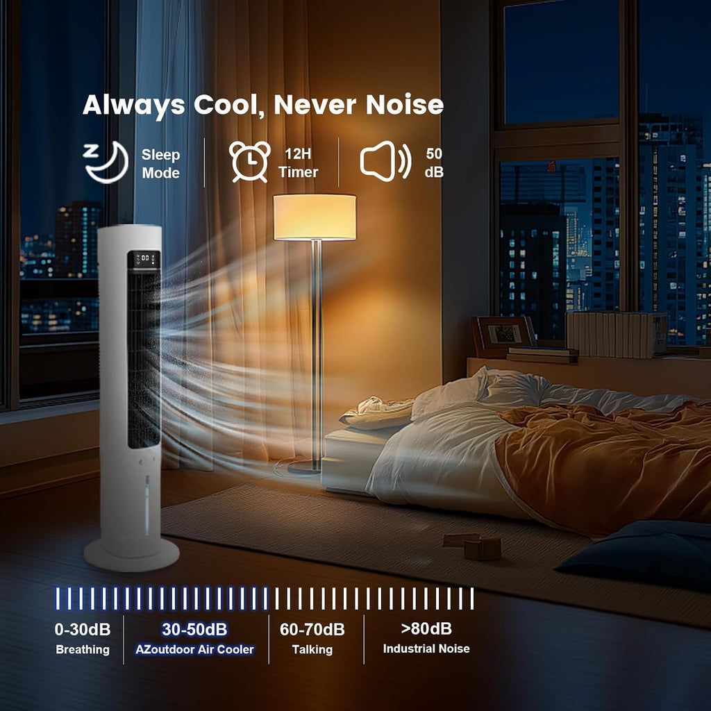 AZOUTDOOR 3-IN-1 Evaporative Air Cooler, 41' Swamp Cooler with Remote, 70° Oscillating Cooling Fans that Blow Cold Air, Portable Air Conditioner for Bedroom, 3 Speeds 12H Timer, Water Tank & Ice Packs