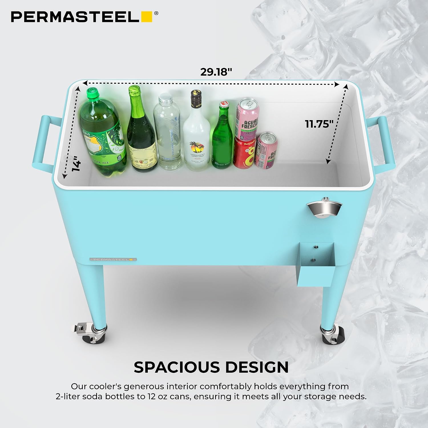 Permasteel 80-Qt Large Outdoor Patio Cooler with Wheels & Handles, Portable Rolling Hard Cooler for Outside, Retro Ice Cooler Cart, Beverage Can Coolers for Backyard Parties