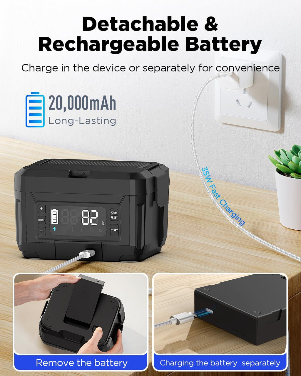 Cordless Electric Lunch Box for Adults – 1.2L Stainless Steel Self-Heating Lunch Box with Dual 20000mAh Removable Rechargeable Batteries, Portable Heated Food Warmer for Work, Travel & Office