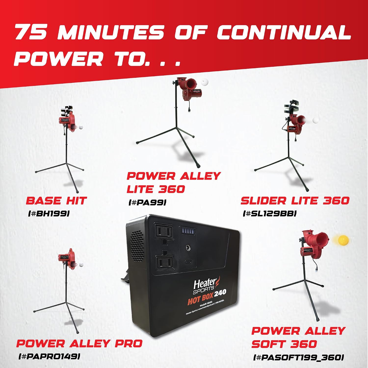 Heater Sports Hot Box 240 Portable Power Supply to Supply Power to Select Pitching Machines for Up to 1.5 Hours Run Time