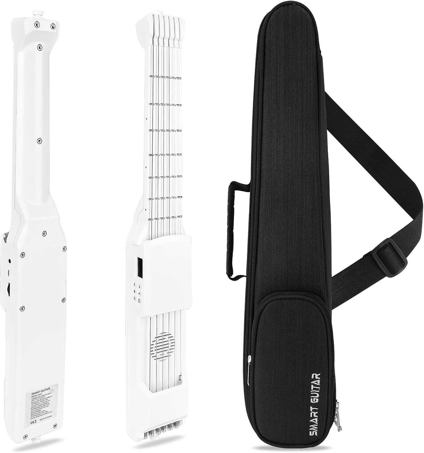 USB Charging Smart Acoustic Electric Travel Chord Practice Portable Guitar Neck for Beginner AI LCD (WHITE)