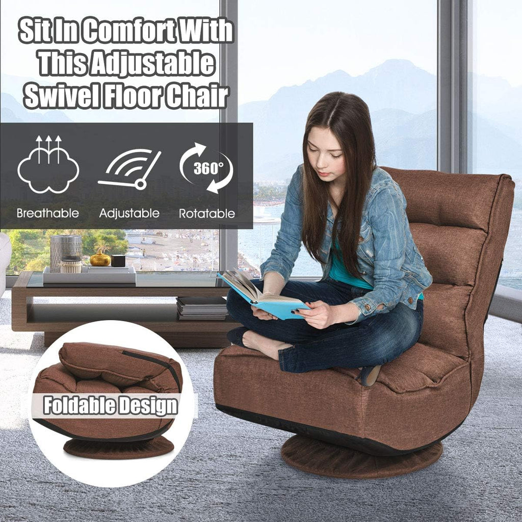 Giantex 360 Degree Swivel Floor Chair, Folding Floor Gaming Chair with 6 Positions Adjustable, Lazy Sofa Lounge Chair w/Tufted Back Support, Video Gaming Chair for Reading TV Watching (Brown)