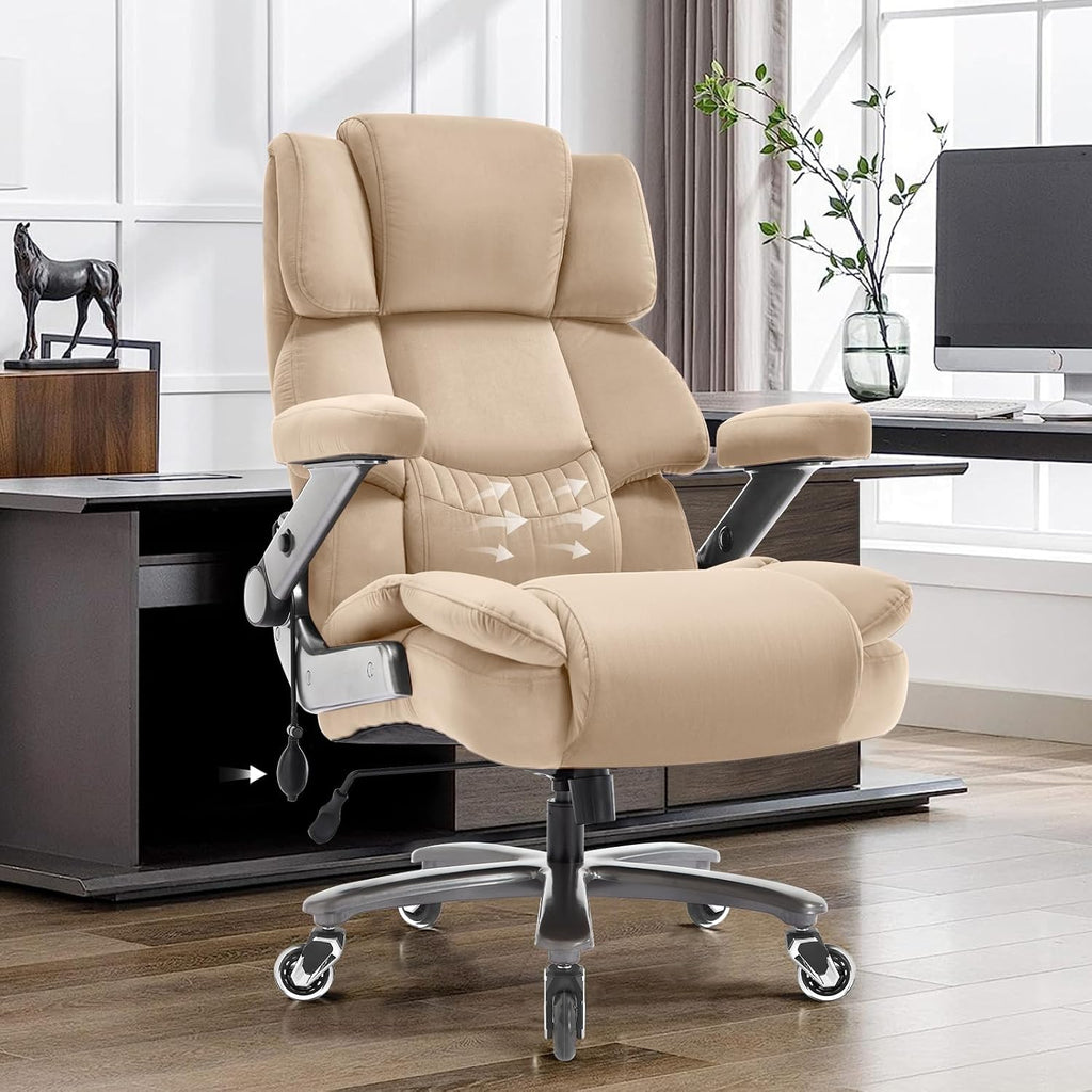 VUZI 700LBS Large Heavy Duty Office Chair with 3D Flip Arms, Big and Tall Plus Size Fabric Executive Desk Chairs, High Back Extra Wide Computer Chair with Adjustable Lumbar Support, Sturdy Metal Base