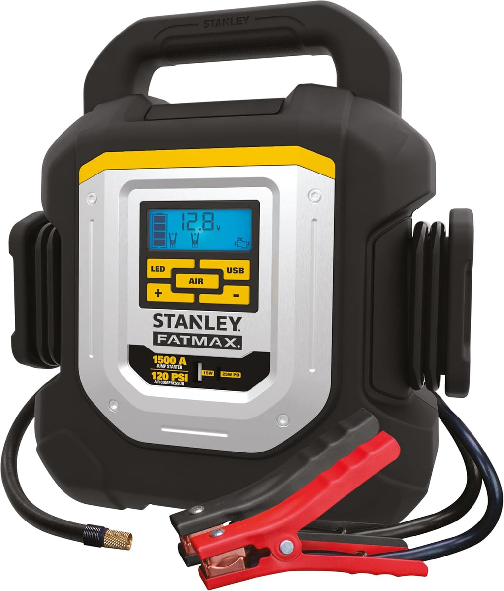 STANLEY J15CF 1500 Peak Amp Jump Starter, 120 PSI Compressor, Light, AC, and USB Power