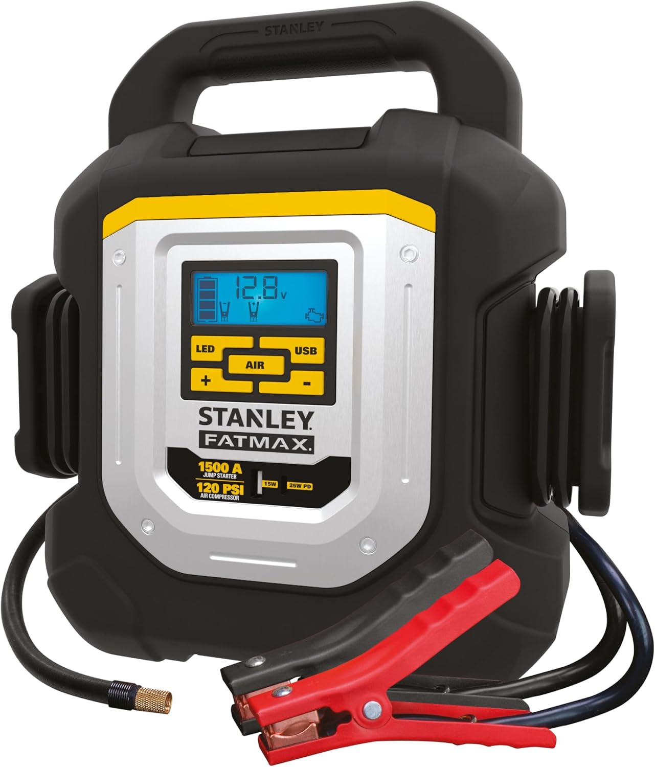 STANLEY J15CF 1500 Peak Amp Jump Starter, 120 PSI Compressor, Light, AC, and USB Power