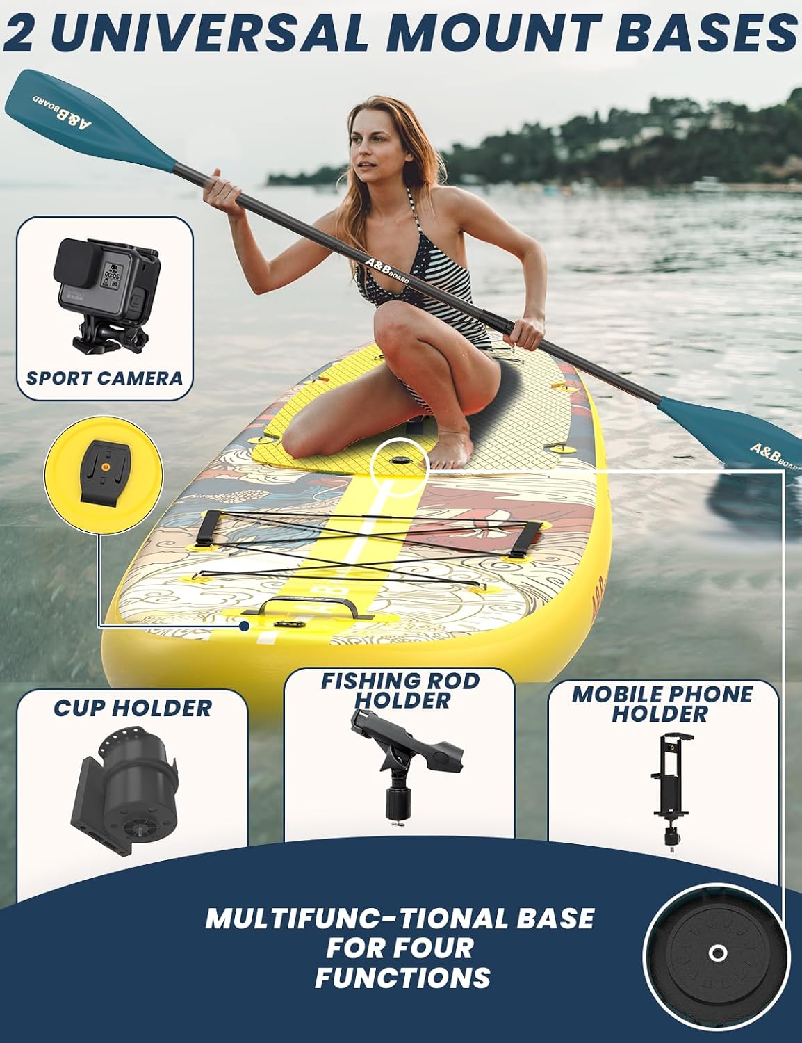 ABBOARD Inflatable Stand Up Paddle Board - Extra Wide Fishing Paddleboard with Sup Accessories Youth/Adults