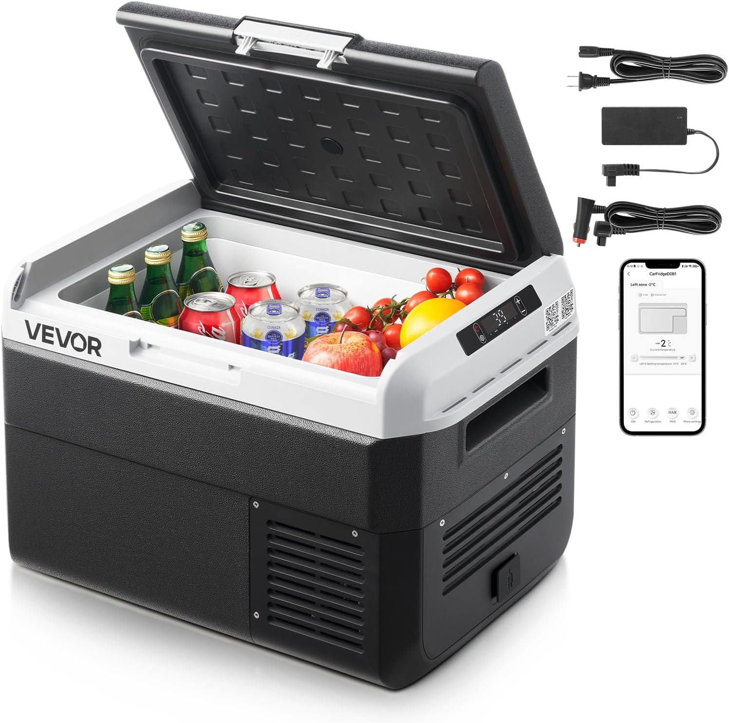 VEVOR 12 Volt Car Refrigerator, 26.4QT/25L Car Fridge, Portable Electric Cooler with -4℉~68℉ Adjustable Temperature, 12/24V DC and 100-240V AC Compressor Freezer for Outdoor, Camping, Travel, RV